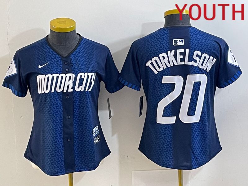 Youth Detroit Tigers #20 Torkelson Blue City Edition Nike 2024 MLB Jersey style 1->youth mlb jersey->Youth Jersey